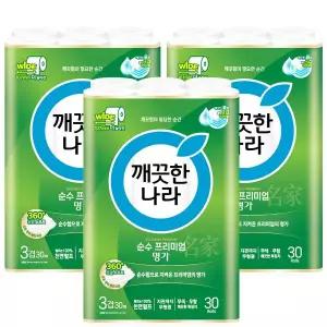 깨끗한나라 프리미엄 순수 30m30롤 x 3팩