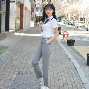 교복몰 (허리조절 하복)스판 연그레이 교복바지 교복