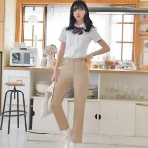 교복몰 (허리조절 하복)스판 연베이지 교복바지 교복