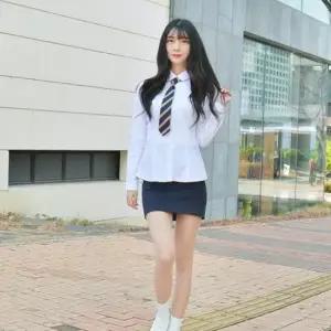 교복몰 (빅사이즈)여성 교복셔츠 둥근카라 그레이체크
