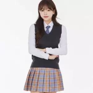 오렌지 그레이 체크 스커트 치마 교복 학생복