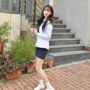 교복몰 (빅사이즈) 여성 교복 셔츠 둥근카라 파랑체크