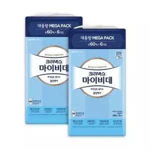 크리넥스 마이비데 캡형 60매x 6 x 2팩 저자극 엠보싱 비데 화장실 물 티슈 여행용 휴대용 대용량 코스트코