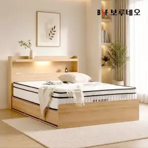 (매트포함)100%국내제작 LED 수납 고급형 통서랍 SS Q 침대프레임 + 프리미엄 매트리스
