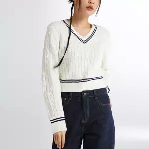 [스파오]케이블 크롭 V넥 스웨터 (SPKWE12G53-O)