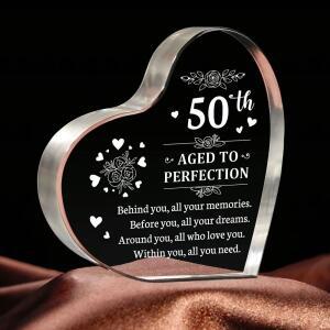영감을 주는 50번째 생일 선물 - 아트 데코 스타일 아크릴에 격려의 메시지 우아한 투명 기념품