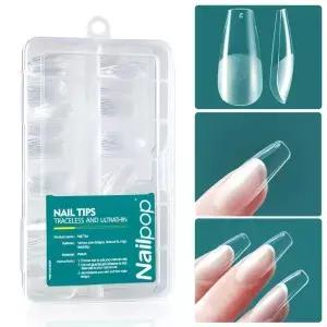 Nailpop 젤 X 네일 팁 중간 짧은 모양 아몬드 스퀘어 소프트 가짜 손톱 제거 쉬운 확장 박스당 120 개