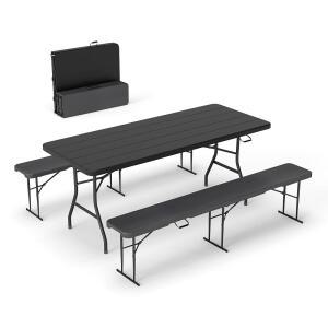 릴렉스 6인치 닉 테이블 벤치 2개 블랙 우드 그레인 휴대용 HDPE 접이식 캠핑 그리고 마당 정원 야외 레저 파티를 위한 벤치가
