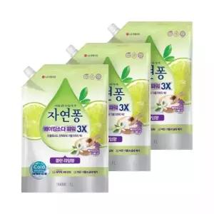 자연퐁 베이킹소다파워 3X 주방세제 클린 라임향 리필 1L 3개