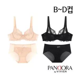 [판도라by비비안]B/C/D컵 시스루 올레이스 홑겹 와이어브라팬티2종(PB7165)75B-90D