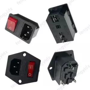 IEC320 C14 전기 AC 소켓 3핀 빨간색 LED 250V 로커 스위치 10A 퓨즈 암수 입력 플러그 커넥터 내장형