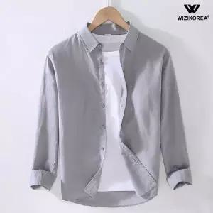 [하프클럽/]남성  긴팔 셔츠 봄 여름 면마 카라 남방 베이직 빅사이즈 WI016S
