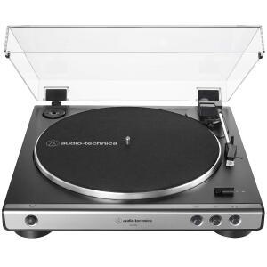 오디오 테크니카 AT-LP60X-GM 완전 자동 벨트 구동 스테레오 턴테이블, 건메탈/블랙, 하이파이델리티, 33-1/3 및 45RPM 비닐 레코드, 먼지 커버, 공진 방지, 다이캐스트 알루미늄 플래터 재생