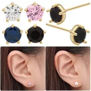 14K 골드필드 핀 베이직 5mm 큐빅 골드 일자침 귀걸이