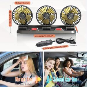 차량용 선풍기 360 ° 조정 가능한 3 헤드 공기 팬 자동차 전동 USB/12V/24V 2 속도 홈 데스크 오피스 및