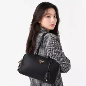 프라다 자물쇠 미디엄 리나일론 및 가죽 탑 핸들 백 1BB132 V ODO 2C8Q F0002)