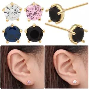 14K 골드필드 핀 베이직 5mm 큐빅 골드 일자침 귀걸이