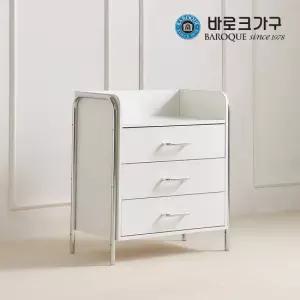 바로크가구 미드센추리 크롬 화이트 3단 서랍장