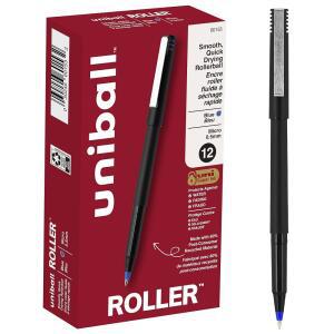 유니볼 롤러 롤러볼 펜 마이크로 포인트(0.5MM) 파랑 12개 세트 | 빠르게 마르고 정밀한 필기감 산성 없는 보존용 잉크 물과 색 바램 위조 방지 80% 재활용 소재 사용