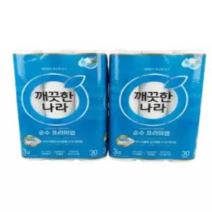 깨끗한나라 3겹 순수프리미엄 롤화장지 27m X 30롤 2팩