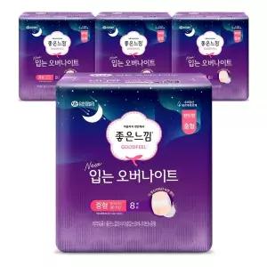 좋은느낌 오버나이트 입는 생리대 팬티형 여성용품 중형 8매 4팩 MNS