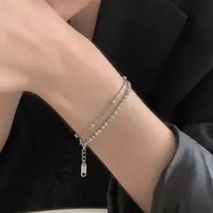 써지컬스틸 더블 체인 레이어드 팔찌 실버 데일리 여성팔찌 여성주얼리 DE1D2