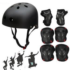 청소년용 야외 스포츠 BMX 스케이트보드 스쿠터 자전거 롤러용 보호 장비 세트로 무릎 보호대 팔꿈치 손목 보호대가 포함된 조절 가능한 스케이트보드 헬멧입니다