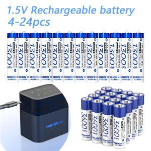 NOHON 1.5V 리튬 이온 충전식 AA 배터리 대량 3600mWh 고용량 오래 지속되는