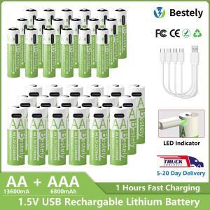 1.5V AA 13600mAh + 충전식 리튬 배터리 세트USB-C 고속  C 케이블 포함