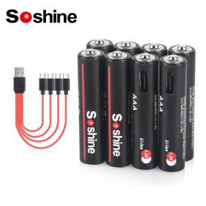 Soshine Aaa 1.5V 1100mWh 리튬 배터리 손전등 카메라 장난감 용 4-in-1 USB 케이블이있는 이온 AAA 충전식