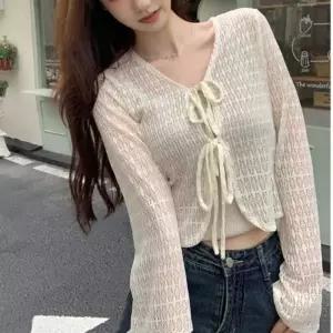 여성 펀칭 시스루 긴팔 가디건 여름 크롭 카디건 얇은 아우터