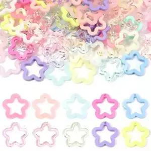 30 개/몫 30mm 아크릴 투명 할로우 스타 루즈 비즈 DIY 쥬얼리 펜던트 키 체인 Windbell 수제 패션