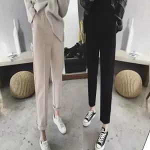 여성 겨울 모직 세미바지 밴딩 핀턱 밴딩 슬랙스 팬츠