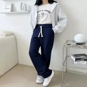 4컬러 여자통바지 여성긴바지 일자 허리밴딩 무지 면