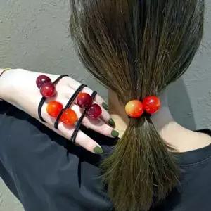 체리 머리끈 헤어 버블 앵두 러블리 플라워 팬던트 메탈 머리