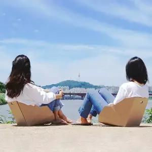 [페이퍼팝]휴대용 종이의자 등받이 접이식 피크닉 세트 골판지 그라운드 체어
