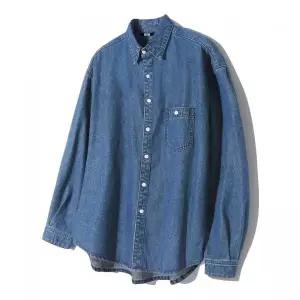 트릴리온 스톤 워싱 오버핏 데님 긴팔 셔츠 MIDDLE BLUE 128519