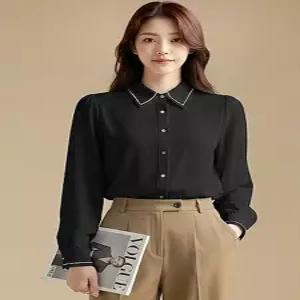 [예쎄][예쎄] 배색 스티치장식 스판 블라우스(S4FBL012A)