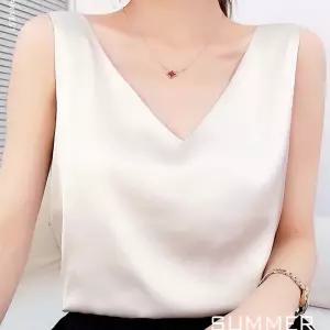 여성 실크 민소매 블라우스 V넥 나시 오피스룩 이너티 여름 레이어드 상의