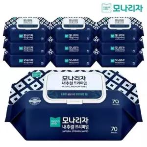 모나리자 내추럴 프리미엄 고평량 80gsm 물티슈 캡형(70매X10팩)