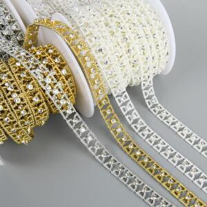 1야드 13mm 너비 ABS 플랫 백 모조 진주 활 4mm 라운드 라인 석 체인 바느질 트림 웨딩 옷 케이크 장식