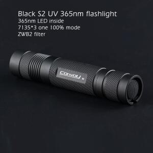 Convoy S2 UV 365nm 손전등 LED 7135x3 단일 모드 zwB2 필터 설치 18650 자외선 토치