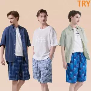 신세계라이브쇼핑 (신세계단독)트라이 인견100 파자마 5부 팬츠 3종(남성)
