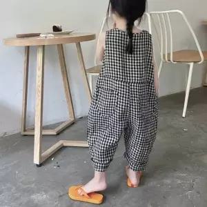 미니 체크 점프슈트 멜빵바지 우주복 아동 점퍼슈트