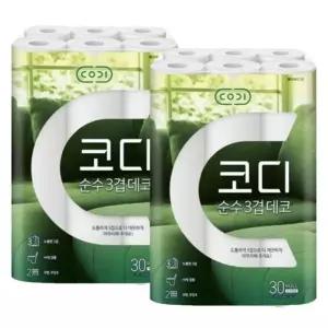 [코디] 코디 순수 3겹 데코 화장지 30m 30롤x2팩