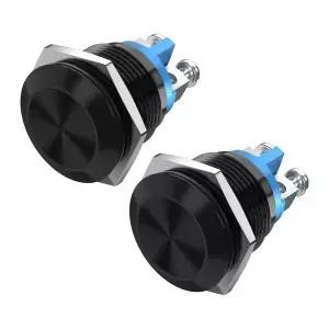 2PCS 16MM 순간 푸시 버튼 스위치 12V 5A 나사 터미널 방수 검정색 쉘 3A 250V 금속