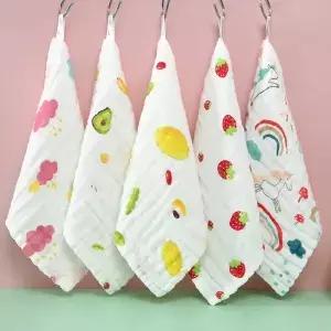 3Pcs 베이비 타올 페이스 수건 모슬린 스퀘어 코튼 핸드 닦아 6 레이어 거즈 목욕 먹이 손수건 25x25cm