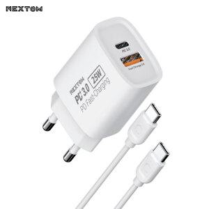 [넥스톰]25W PD 3.0 PPS C타입 2포트 고속 충전기 CtoC 케이블 포함 NXT-PD25WC 화이트