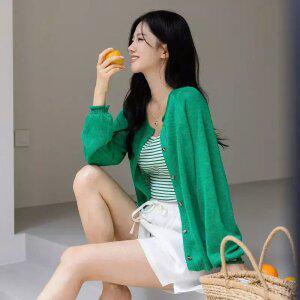 [시크폭스] 텐베이 소매패치 니트 가디건 여름VER._52CA568