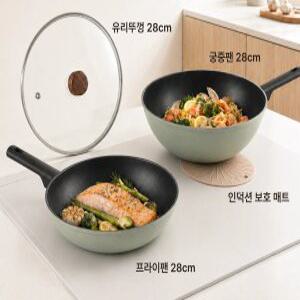 매직쉐프 인덕션 후라이팬 궁중팬 세트 3종 28cm 보호매트